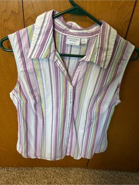SONOMA Striped Sleeveless Button-Front Shirt in Lavender and Pastels